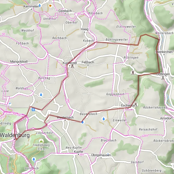 Karten-Miniaturansicht der Radinspiration "Kleine Gravel-Tour zu Schloss Döttingen und Goggenbach" in Stuttgart, Germany. Erstellt vom Tarmacs.app-Routenplaner für Radtouren
