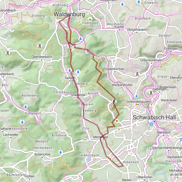 Karten-Miniaturansicht der Radinspiration "Gravelabenteuer nahe Waldenburg: Natur pur erleben" in Stuttgart, Germany. Erstellt vom Tarmacs.app-Routenplaner für Radtouren