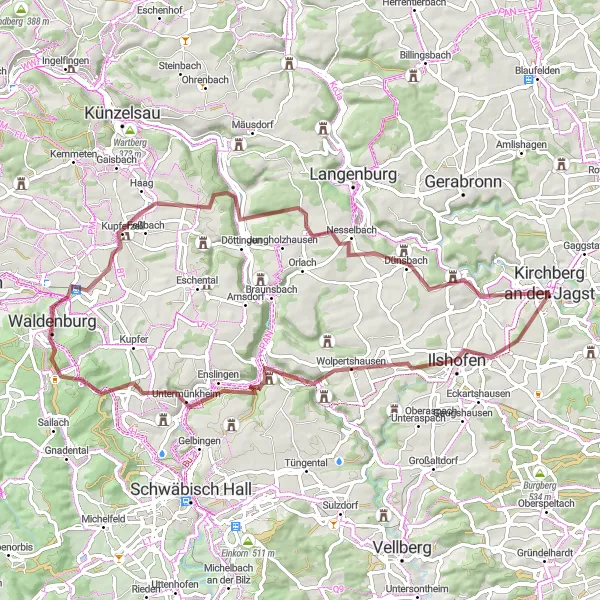 Map miniature of "Gravel Adventure to Morstein Castle" cycling inspiration in Stuttgart, Germany. Generated by Tarmacs.app cycling route planner