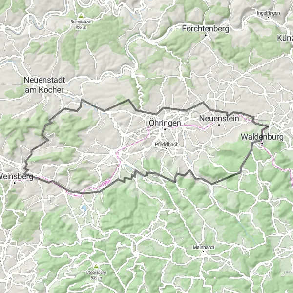 Map miniature of "Stuttgart Countryside Loop" cycling inspiration in Stuttgart, Germany. Generated by Tarmacs.app cycling route planner