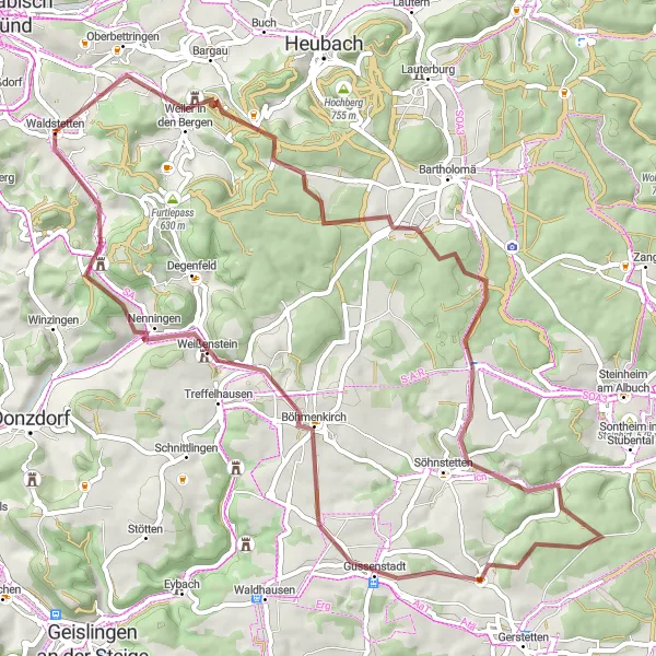Karten-Miniaturansicht der Radinspiration "Biketour nach Weiler in den Bergen" in Stuttgart, Germany. Erstellt vom Tarmacs.app-Routenplaner für Radtouren