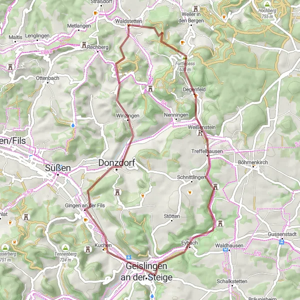 Karten-Miniaturansicht der Radinspiration "Gravel-Tour durch die schwäbische Alb" in Stuttgart, Germany. Erstellt vom Tarmacs.app-Routenplaner für Radtouren