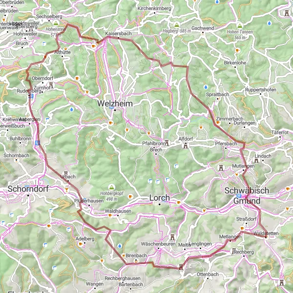 Karten-Miniaturansicht der Radinspiration "Gravel-Tour durch die Naturparks" in Stuttgart, Germany. Erstellt vom Tarmacs.app-Routenplaner für Radtouren