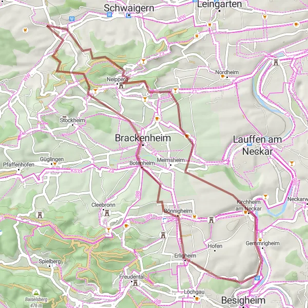 Karten-Miniaturansicht der Radinspiration "Besigheim und Burg Neipperg Rundweg" in Stuttgart, Germany. Erstellt vom Tarmacs.app-Routenplaner für Radtouren