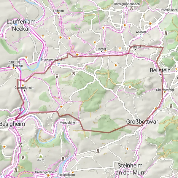 Karten-Miniaturansicht der Radinspiration "Neckarwestheim und Wartkopf Rundweg" in Stuttgart, Germany. Erstellt vom Tarmacs.app-Routenplaner für Radtouren
