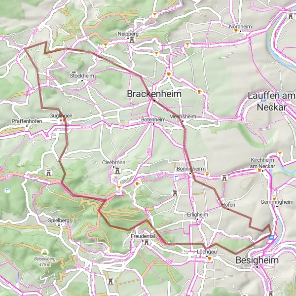 Karten-Miniaturansicht der Radinspiration "Besigheim und Brackenheim Rundweg" in Stuttgart, Germany. Erstellt vom Tarmacs.app-Routenplaner für Radtouren