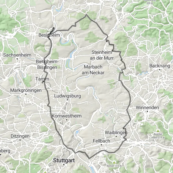 Karten-Miniaturansicht der Radinspiration "Affalterbach Tour" in Stuttgart, Germany. Erstellt vom Tarmacs.app-Routenplaner für Radtouren