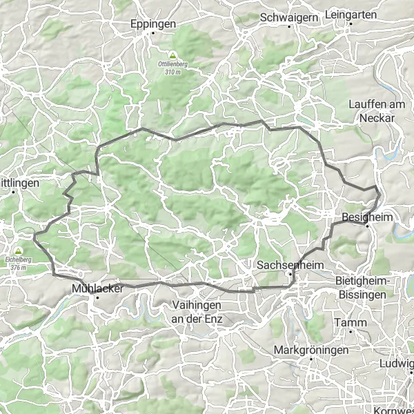 Karten-Miniaturansicht der Radinspiration "Zaberfeld Rundweg" in Stuttgart, Germany. Erstellt vom Tarmacs.app-Routenplaner für Radtouren