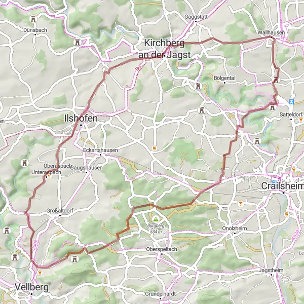 Map miniature of "Discovering Hidden Gems" cycling inspiration in Stuttgart, Germany. Generated by Tarmacs.app cycling route planner