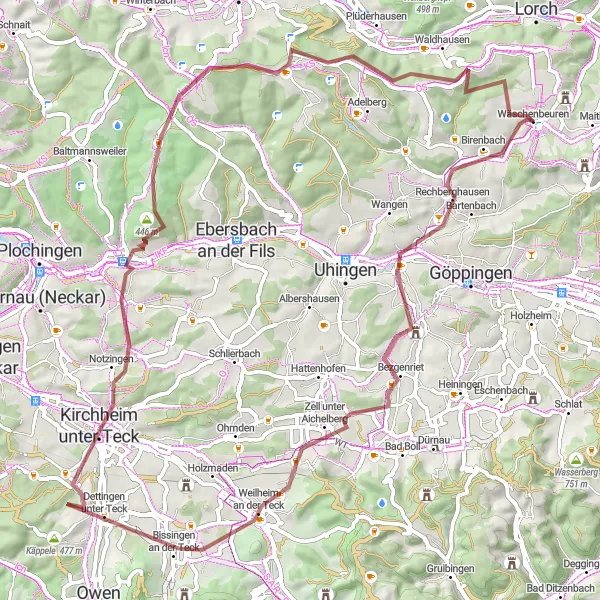 Karten-Miniaturansicht der Radinspiration "Naturerlebnis und kulturelle Highlights" in Stuttgart, Germany. Erstellt vom Tarmacs.app-Routenplaner für Radtouren