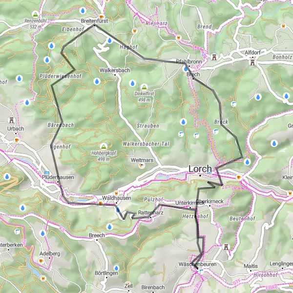 Karten-Miniaturansicht der Radinspiration "Rund um Lorch" in Stuttgart, Germany. Erstellt vom Tarmacs.app-Routenplaner für Radtouren
