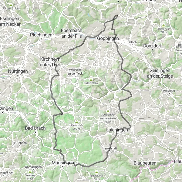 Karten-Miniaturansicht der Radinspiration "Schwäbische Alb Erlebnistour" in Stuttgart, Germany. Erstellt vom Tarmacs.app-Routenplaner für Radtouren