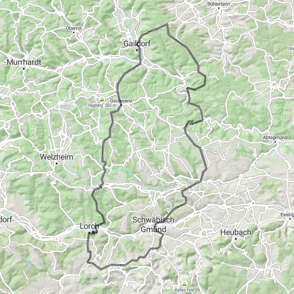 Karten-Miniaturansicht der Radinspiration "Durch das Remstal bis Schwäbisch Gmünd" in Stuttgart, Germany. Erstellt vom Tarmacs.app-Routenplaner für Radtouren