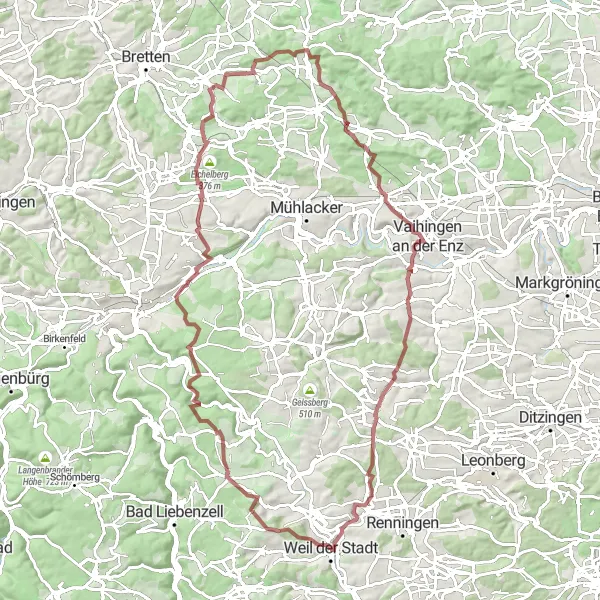 Karten-Miniaturansicht der Radinspiration "Rundtour durch die Natur um Weil der Stadt" in Stuttgart, Germany. Erstellt vom Tarmacs.app-Routenplaner für Radtouren