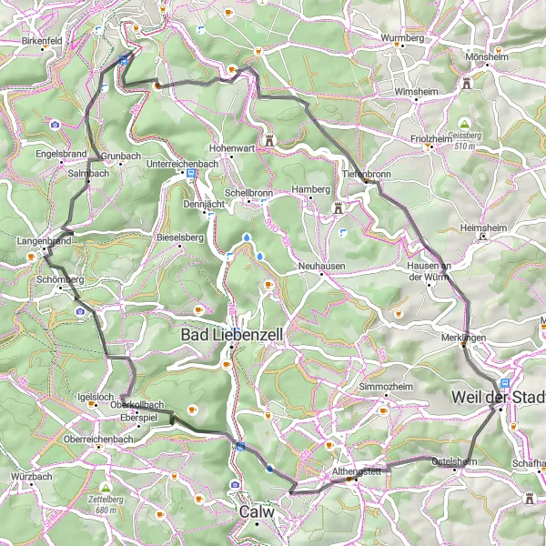 Karten-Miniaturansicht der Radinspiration "Rundtour um Weil der Stadt" in Stuttgart, Germany. Erstellt vom Tarmacs.app-Routenplaner für Radtouren