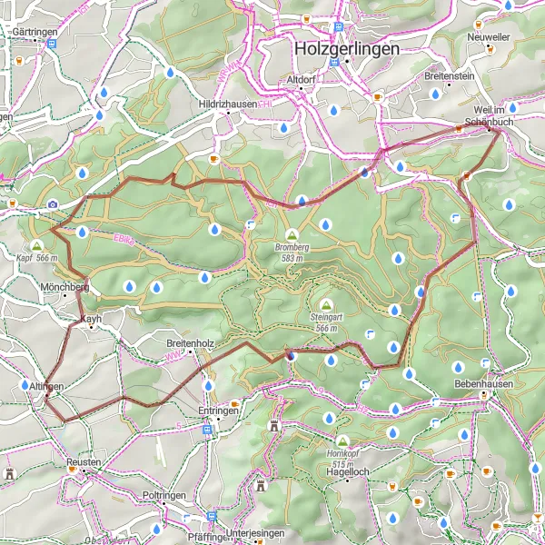 Map miniature of "Gravel Discovery" cycling inspiration in Stuttgart, Germany. Generated by Tarmacs.app cycling route planner