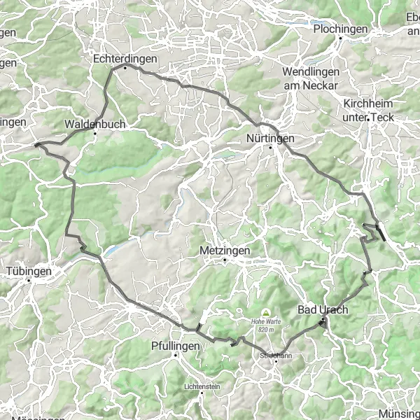 Karten-Miniaturansicht der Radinspiration "Scenic Route to Wannweil" in Stuttgart, Germany. Erstellt vom Tarmacs.app-Routenplaner für Radtouren