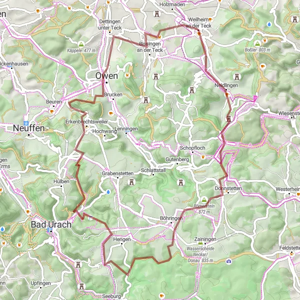 Map miniature of "Butzenberg and Neidlingen Loop" cycling inspiration in Stuttgart, Germany. Generated by Tarmacs.app cycling route planner