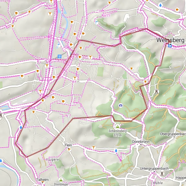 Map miniature of "Weinsberg - Schweinsberg Loop" cycling inspiration in Stuttgart, Germany. Generated by Tarmacs.app cycling route planner