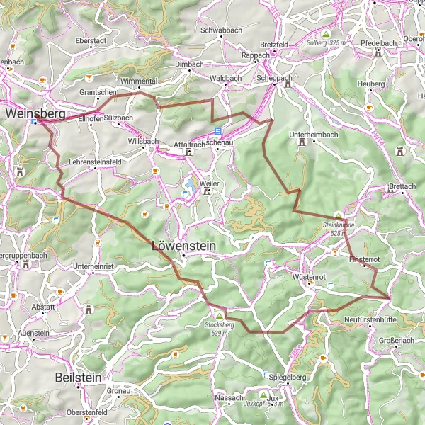 Karten-Miniaturansicht der Radinspiration "Weinsberg-Rundweg über den Stocksberg" in Stuttgart, Germany. Erstellt vom Tarmacs.app-Routenplaner für Radtouren