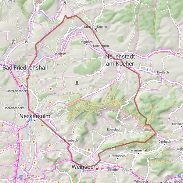 Karten-Miniaturansicht der Radinspiration "Gravel-Abenteuer um Neuenstadt am Kocher" in Stuttgart, Germany. Erstellt vom Tarmacs.app-Routenplaner für Radtouren
