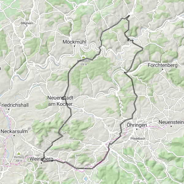 Map miniature of "The Vineyard Loop" cycling inspiration in Stuttgart, Germany. Generated by Tarmacs.app cycling route planner