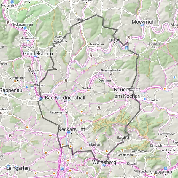 Karten-Miniaturansicht der Radinspiration "Historische Tour durch Wartberg und Bad Wimpfen" in Stuttgart, Germany. Erstellt vom Tarmacs.app-Routenplaner für Radtouren
