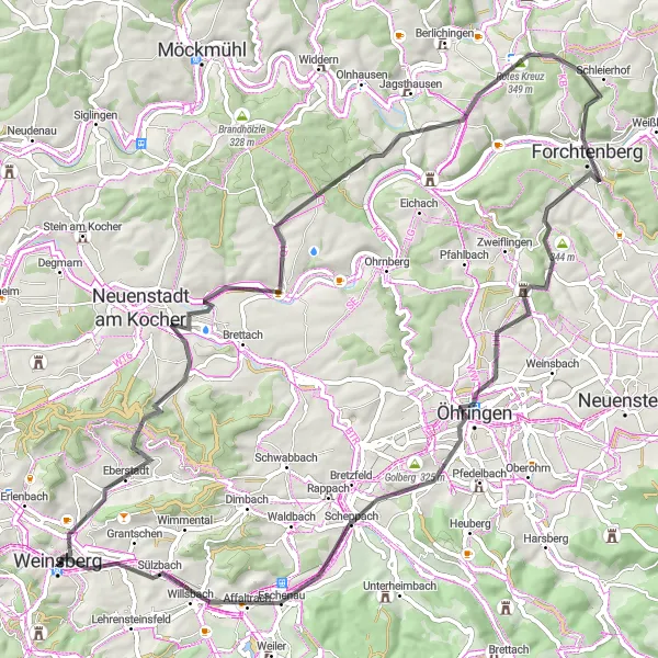 Karten-Miniaturansicht der Radinspiration "Panorama Tour um Weinsberg" in Stuttgart, Germany. Erstellt vom Tarmacs.app-Routenplaner für Radtouren