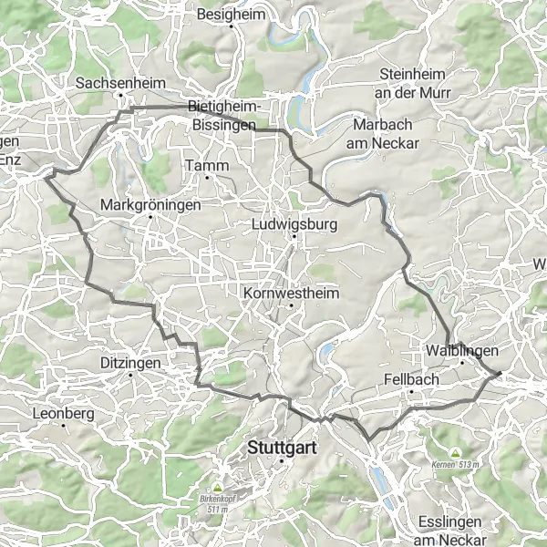 Map miniature of "The Cultural Cycling Tour of Bietigheim-Bissingen" cycling inspiration in Stuttgart, Germany. Generated by Tarmacs.app cycling route planner