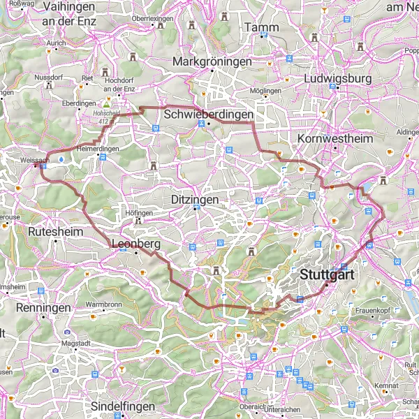 Map miniature of "Scenic Ride Through Stammheim and Ramtel" cycling inspiration in Stuttgart, Germany. Generated by Tarmacs.app cycling route planner