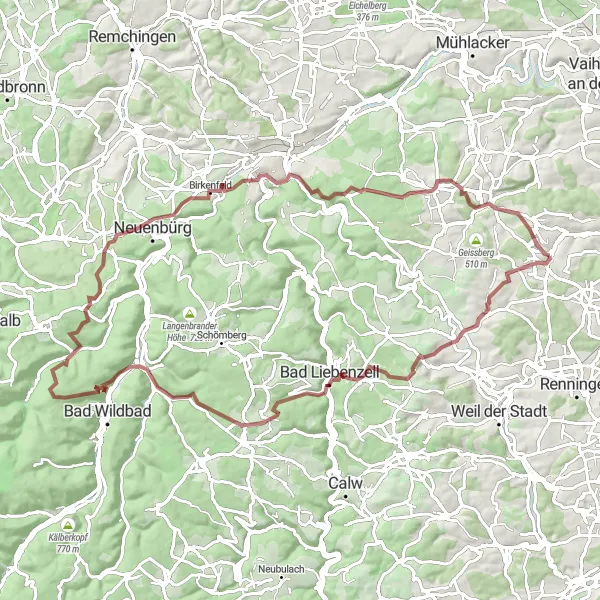 Map miniature of "The Gravel Masterpiece: Beyond Weissach" cycling inspiration in Stuttgart, Germany. Generated by Tarmacs.app cycling route planner