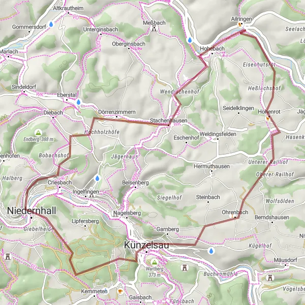 Map miniature of "Gravel Adventure: Hidden Gems" cycling inspiration in Stuttgart, Germany. Generated by Tarmacs.app cycling route planner