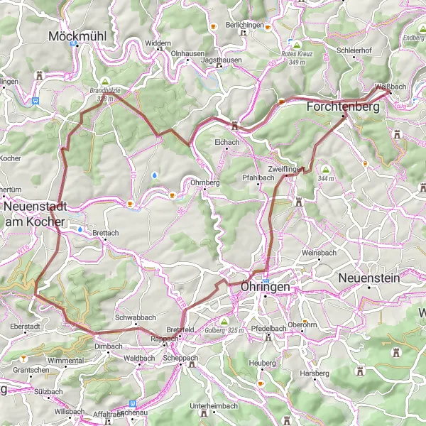 Map miniature of "Off-Road Adventure" cycling inspiration in Stuttgart, Germany. Generated by Tarmacs.app cycling route planner