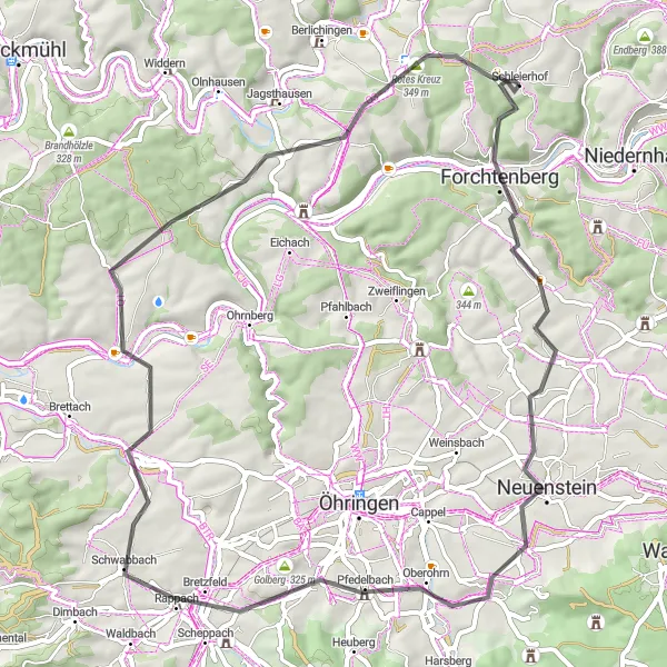 Karten-Miniaturansicht der Radinspiration "Neuenstein Runde" in Stuttgart, Germany. Erstellt vom Tarmacs.app-Routenplaner für Radtouren