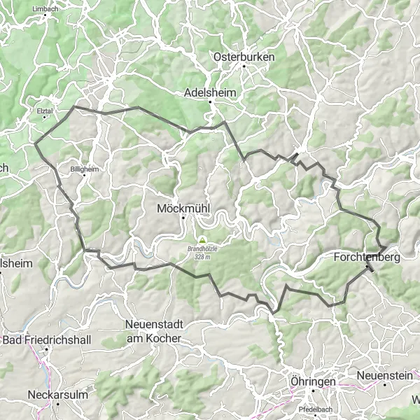Map miniature of "Forchtenberg Ultimate Challenge" cycling inspiration in Stuttgart, Germany. Generated by Tarmacs.app cycling route planner