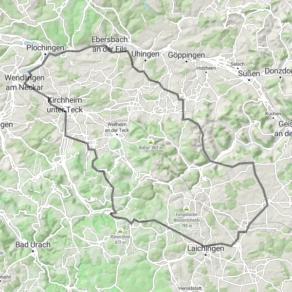 Karten-Miniaturansicht der Radinspiration "Auf den Spuren der Staufer im Schwabenland" in Stuttgart, Germany. Erstellt vom Tarmacs.app-Routenplaner für Radtouren
