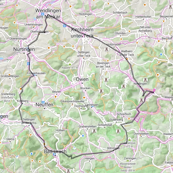 Karten-Miniaturansicht der Radinspiration "Rund um Bad Urach" in Stuttgart, Germany. Erstellt vom Tarmacs.app-Routenplaner für Radtouren