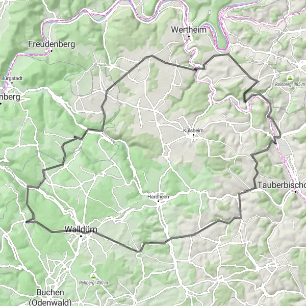 Map miniature of "The Challenging Road Adventure" cycling inspiration in Stuttgart, Germany. Generated by Tarmacs.app cycling route planner