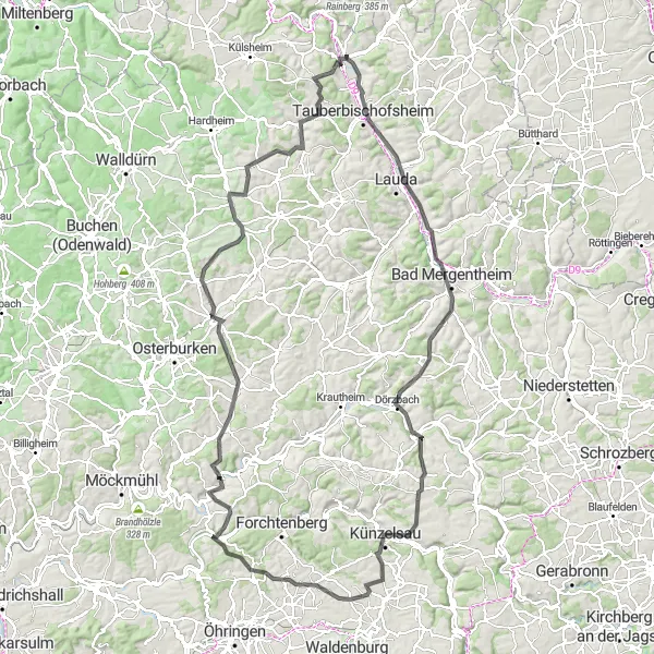 Karten-Miniaturansicht der Radinspiration "Hohenlohe-Tour" in Stuttgart, Germany. Erstellt vom Tarmacs.app-Routenplaner für Radtouren