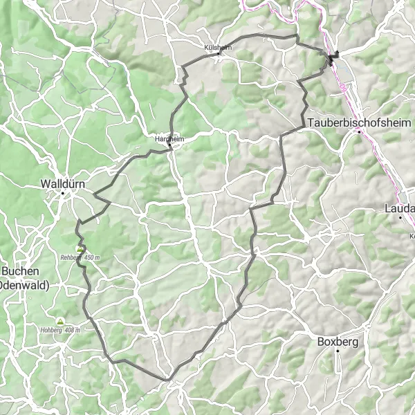 Karten-Miniaturansicht der Radinspiration "Werbach-Uhlberg-Runde" in Stuttgart, Germany. Erstellt vom Tarmacs.app-Routenplaner für Radtouren