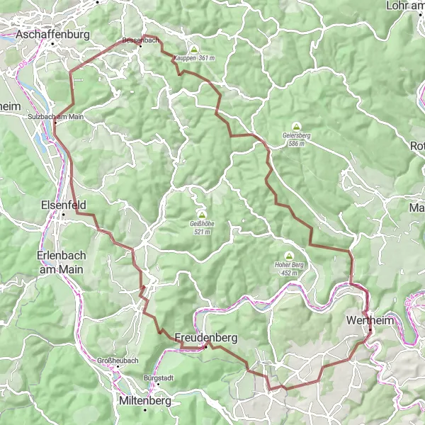 Karten-Miniaturansicht der Radinspiration "Gravelrunde um Wertheim" in Stuttgart, Germany. Erstellt vom Tarmacs.app-Routenplaner für Radtouren