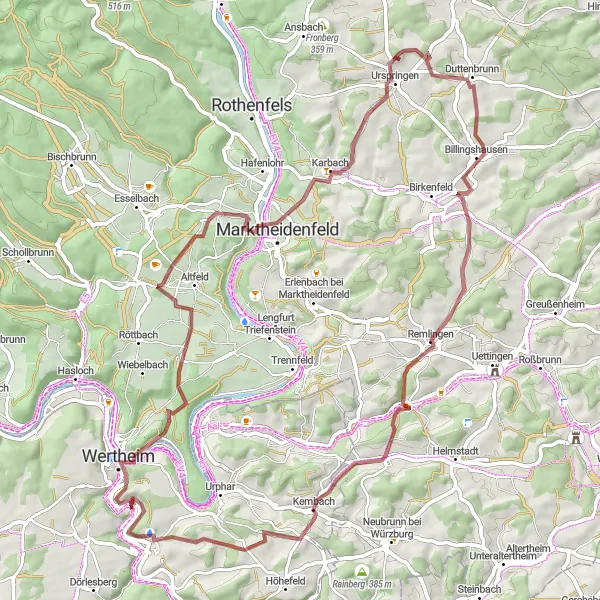 Karten-Miniaturansicht der Radinspiration "Gravel-Tour durch das malerische Wertheim" in Stuttgart, Germany. Erstellt vom Tarmacs.app-Routenplaner für Radtouren