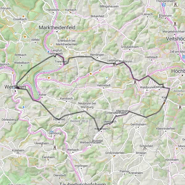 Karten-Miniaturansicht der Radinspiration "Radtour durch die Umgebung von Wertheim" in Stuttgart, Germany. Erstellt vom Tarmacs.app-Routenplaner für Radtouren
