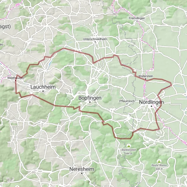Karten-Miniaturansicht der Radinspiration "Gravel-Runde um Westhausen und Kapfenburg" in Stuttgart, Germany. Erstellt vom Tarmacs.app-Routenplaner für Radtouren