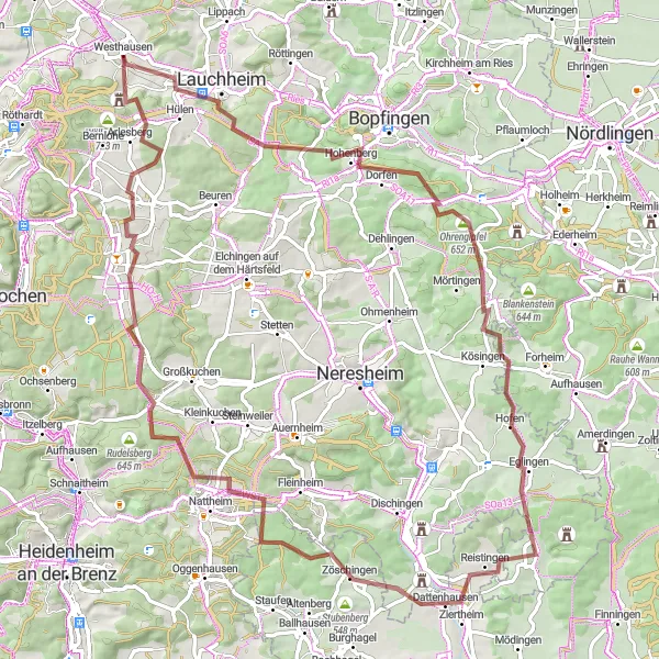 Karten-Miniaturansicht der Radinspiration "Gravel-Tour nach Ziertheim und terug" in Stuttgart, Germany. Erstellt vom Tarmacs.app-Routenplaner für Radtouren