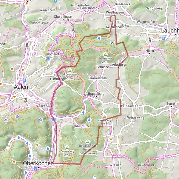 Karten-Miniaturansicht der Radinspiration "Kurze Gravel-Tour um Westhausen" in Stuttgart, Germany. Erstellt vom Tarmacs.app-Routenplaner für Radtouren