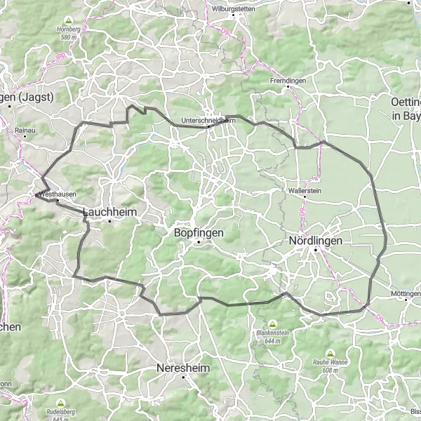 Karten-Miniaturansicht der Radinspiration "Road-Tour von Westhausen nach Hochhauser Berg" in Stuttgart, Germany. Erstellt vom Tarmacs.app-Routenplaner für Radtouren