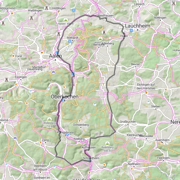 Karten-Miniaturansicht der Radinspiration "Erkundung der Aalener Berge" in Stuttgart, Germany. Erstellt vom Tarmacs.app-Routenplaner für Radtouren