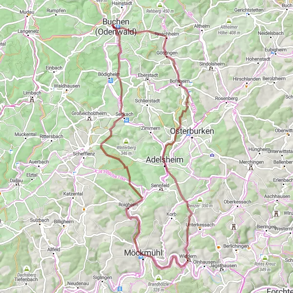 Karten-Miniaturansicht der Radinspiration "Gravel-Tour um Widdern" in Stuttgart, Germany. Erstellt vom Tarmacs.app-Routenplaner für Radtouren