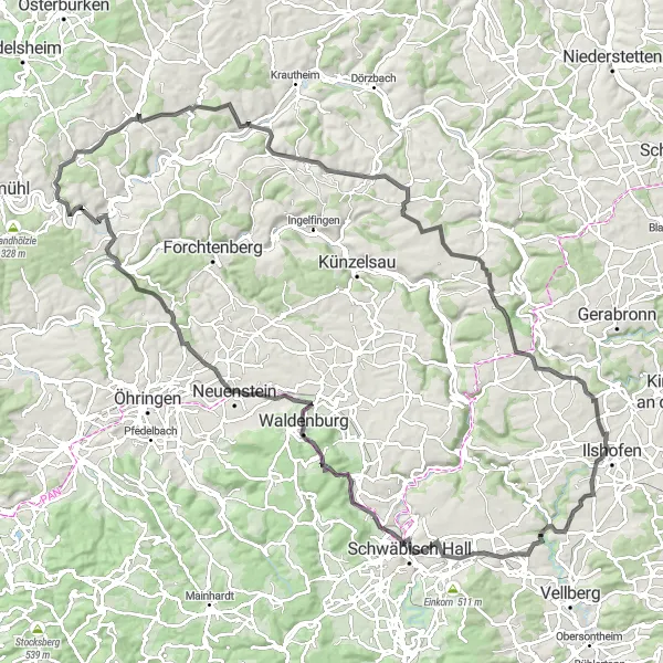 Karten-Miniaturansicht der Radinspiration "Malersicheres Schwaben" in Stuttgart, Germany. Erstellt vom Tarmacs.app-Routenplaner für Radtouren